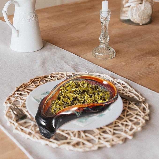 Happyyami Ceramic Oyster Dish Small Vintage Style Plate Rustic Glazed Porcelain Serving Plate for Restaurants and Home Dining Appetizers Side Dishes