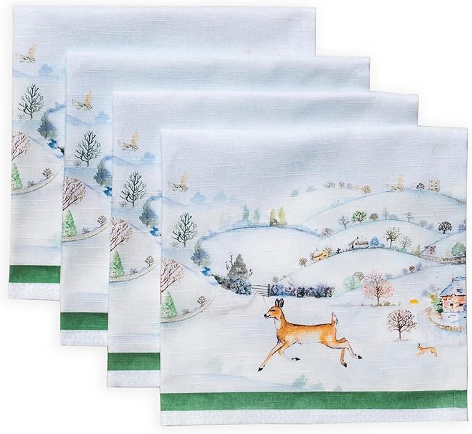 Maison d' Hermine Cloth Napkins Set of 4 100% Cotton for Thanksgiving Christmas Decorations Everyday Reusable Square Fall Napkins Cloth Washable Dinner Party (Snowy World, 20"x20")