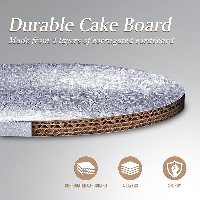 Cakebon Round Cake Boards - Sturdy 1/2 Inch Thick Drums - 10 Inch Professional Smooth Straight Edges Silver 1-Pack