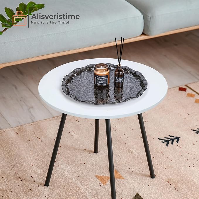 Alisveristime Turkish Ottoman Coffee Tea Serving Tray – 13.60 inches, Metal with Traditional Motifs, Available in Five Colors (Black)