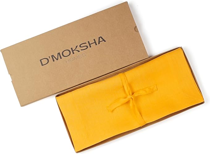 D'Moksha Homes Linen Table Runner 54 Inches - 100% Pure Linen Sunflower Yellow Table Runner 14 x 54 Inch for Dresser, Coffee Tables, Winter, Christmas, Holiday, New Year - Machine Washable