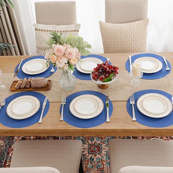 SHACOS 100 pcs Round Paper Placemats Disposable 13 inch Colored Paper Decorative Place Mats for Wedding Birthday Party Bridal Baby Shower Table Decoration, Blue