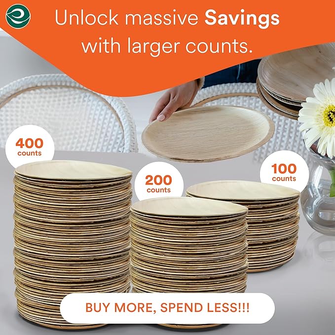 ECO SOUL Palm Leaf Plates 8"(50 Count) Round Compostable Bamboo Plates Heavy- Duty, Biodegradable Eco-Friendly Dinnerware for Christmas Party Dinner, Wedding, Holiday & Event