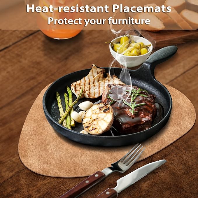 ADRIMER Placemats, Heat Resistant Round Placemats Set of 12 Washable 13 x 17 Inch, Waterproof Table Mats Wipeable for Kitchen, Dining Room Table Christmas Decor, Camel