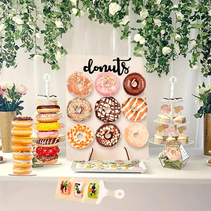 6 Pack Donut Stand Set Includes 2 Donut Wall 2 Donut Display Stand 2 Donut Board, Doughnut Wall, Decorative Doughnut and Bagel Holder for Birthday, Wedding, Baby Shower, Party