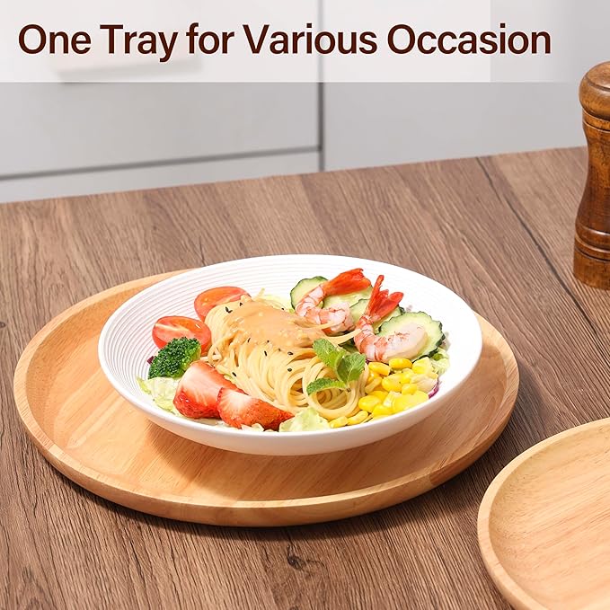 Round Wooden Serving Tray, 10.7" Round Wooden Serving Platter for Bread, Fruit, Dessert, Various Food Storage and Display, Wood Try Organizer for Home Kitchen Countertop