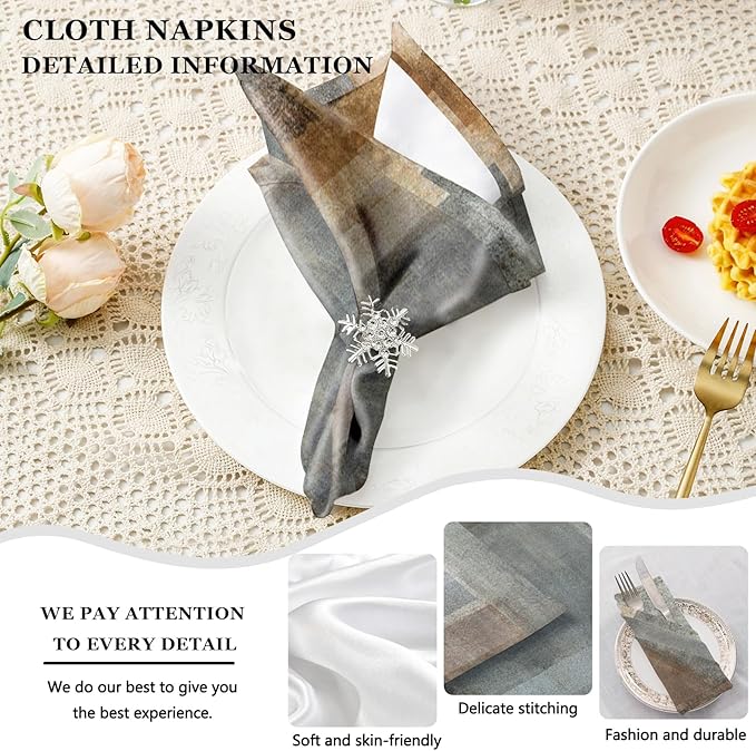 Mcalk 4 Each Brown Placemats and Cloth Napkins Set of 8, Modern Art Placemat, Abstract Grey Cloth Napkin for Home Kitchen Decor (Placemats 18 "x12 Napkins 18 "x18)