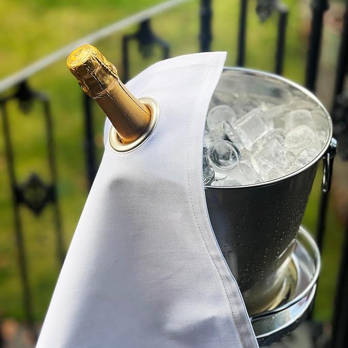 Classic Collection, Bottle Cloth with Metal Ring for Ice Buckets, Cotton, 42 cm, Corner Hole (White with Silver Metal Ring, Pack of 5)
