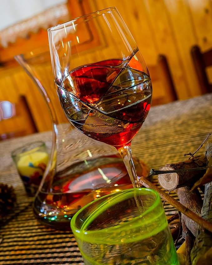Sagrada Barcelona Large Wine Glasses 29 Oz Handmade Mouth Blown Unique Gift Mother's Day Birthdays Anniversaries Weddings Stained Glass Art (Set 1, Red)