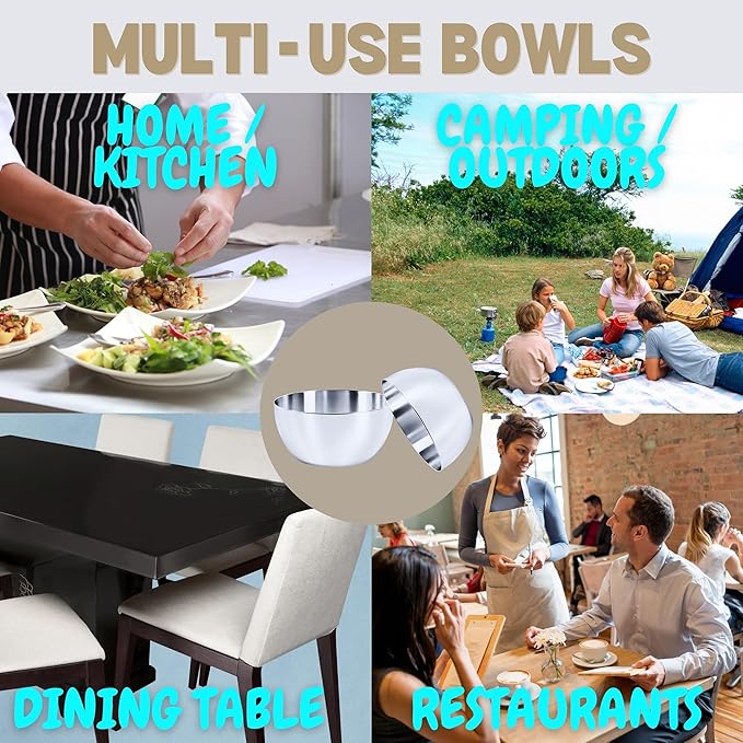 Stainless Steel Bowls (6 Pack), 180 ML / 6 Oz Unbreakable Stackable Dinner Bowls, Sauce Dishes Metal Curry Snack Seasoning Bowl, BPA Free & Dishwasher Safe