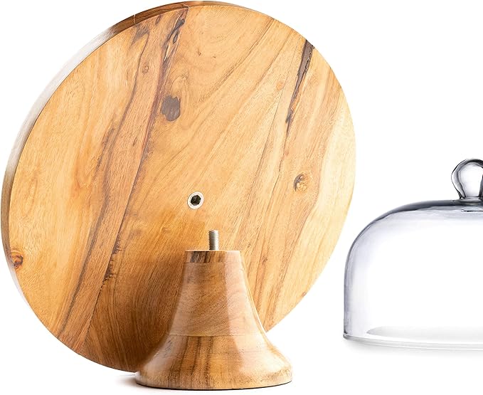 Royalty Art 4-in-1 Cake Stand with Dome, Cheese Board, Covered Platter, and Serving Tray for Pastries, Pies, Appetizers, and Holiday Treats, Decorative Kitchen Server and Display