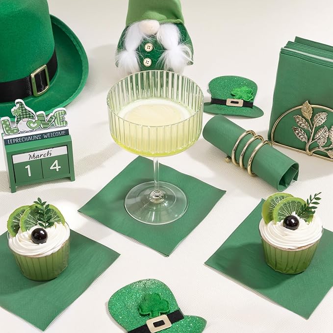 FLOWERCAT 100-Count 2-Ply Dark Green Napkins - Green Napkins Disposable Premium Quality - 5" x 5" Green Paper Napkin for Birthday Party,Bar,Super Bowl,Weddings&St.Paytick's Day
