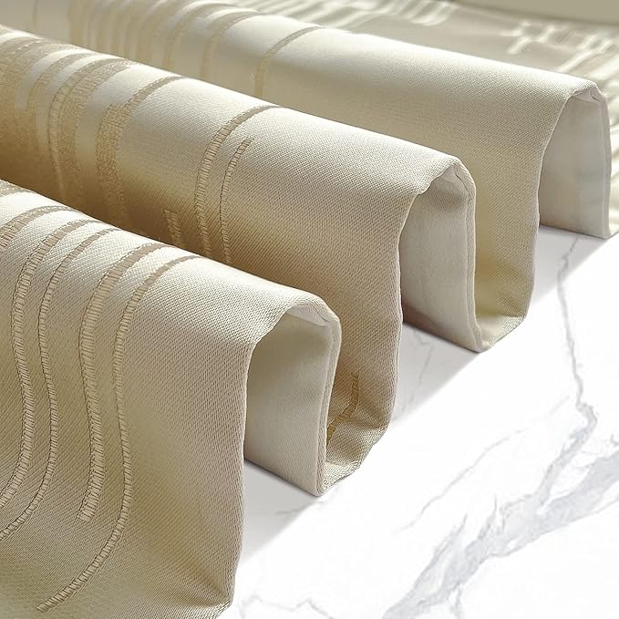 Beige Table Runner 98 Inches Long Abstract Lines Geometric Table Runners with Ring Stylish Tassels for Living Room Bedroom Holidays Events Dinner Dresser Art Decor