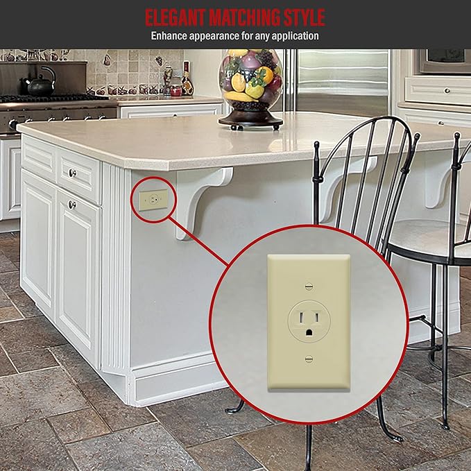 ENERLITES 1.406" Hole Single Receptacle Outlet Wall Plate, Size 1-Gang 4.50" x 2.76", Polycarbonate Thermoplastic, 8851-I-10PCS, Ivory (10 Pack)