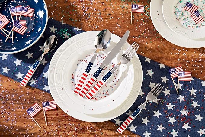 ANNOVA Silverware Set Stainless Steel Colorful Tableware Kitchen Flatware Set Utensils, Includes Dinner Knives, Forks, Spoons, Salad Forks & Dessert Spoons (US Flag, 20 Pieces)