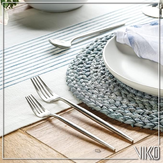 Vikko Decor Modern Silverware Set, Brushed Silver Flatware Set, 18/10 Stainless Steel, Elegant Long Handled Cutlery, Satin Matte Silverware for Upscale Dining, 20 Pc Set, Service for Four(4)