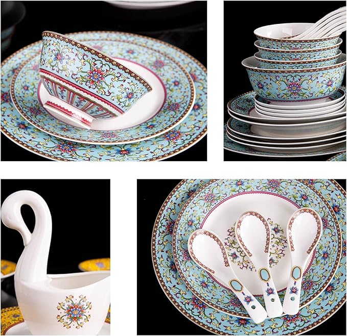 Luxury Tableware Set Tableware Dishes Plates Ceramic Combination Dinner Service Set of Bowls Dessert Plates Soup Plates Dinner Plates 60 Piece Yellow (Yellow)