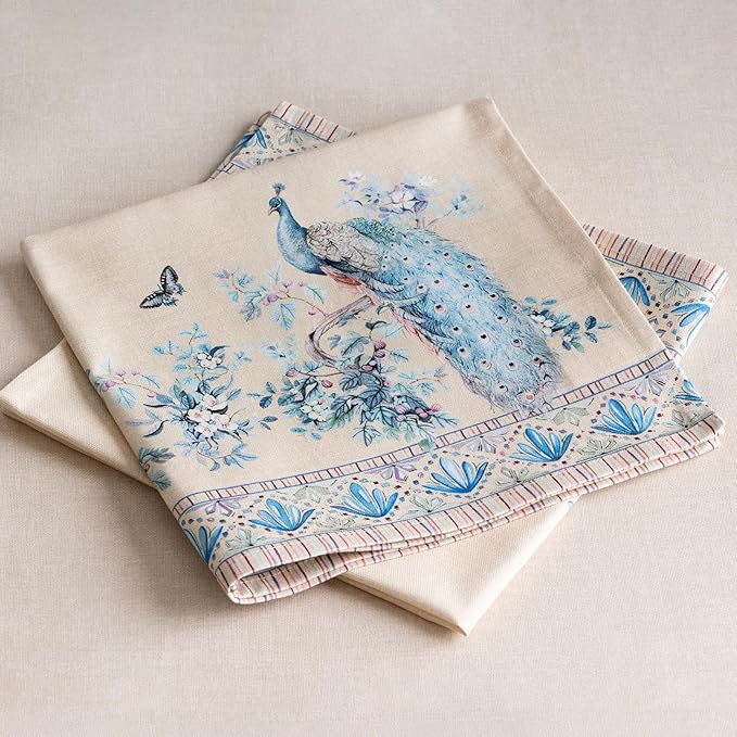 Maison d' Hermine Napkins 100% Combed Cotton Premium Set of 4 Decorative Cloth Napkin Washable Dinner Napkins for Holiday, Dinner, Wedding & Dining - Peacock Utopia - Sandy Beach (20”x20”)