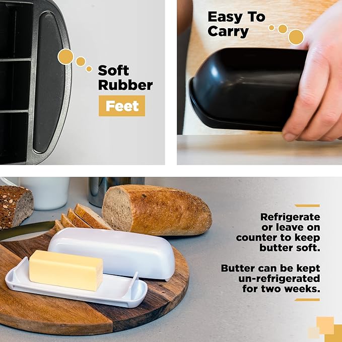 Butter Hub Butter Dish with Lid, Butter Keeper for Countertop, Easy Scoop, No Mess Lid, Dishwasher Safe (Clear)