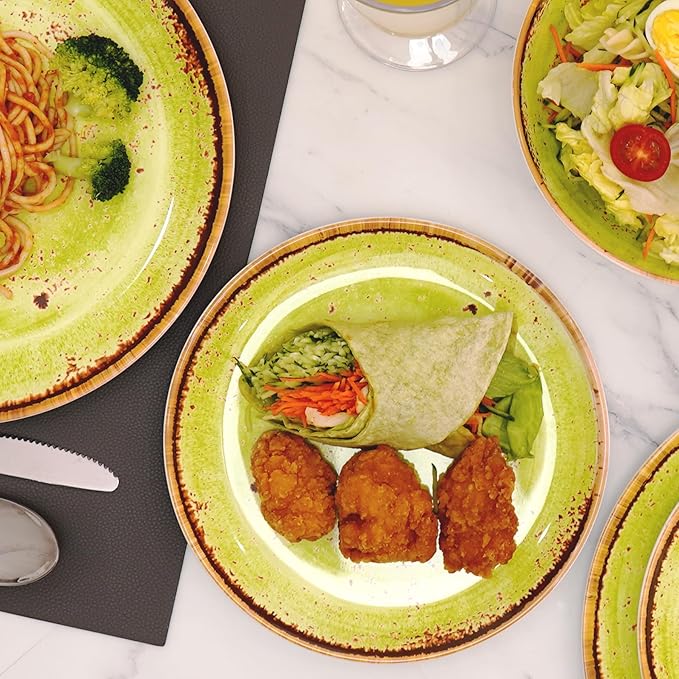 TP 12-Piece Dinnerware Set, Melamine Dishes Set with Bowls and Plates, Non-breakable and Lightweight Dinner Service for 4, Green Swirl