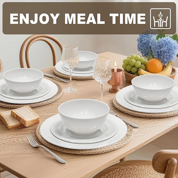 6 Sets 8 Inch Plate Set Unbreakable Lightweight Dessert Plates - White Dinner Plates Dishwasher Safe Outdoor Kitchen Kids Snack Plate Scratch Resistant Reusable Gift For Wedding Home Everyday Use