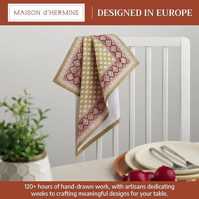 Maison d' Hermine Cloth Napkins Set of 4 100% Cotton Soft & Durable Everyday Reusable Square Napkins Cloth Washable, Dinner, Cocktail Party, Wedding, Restaurant (Manosque, 18" x 18")