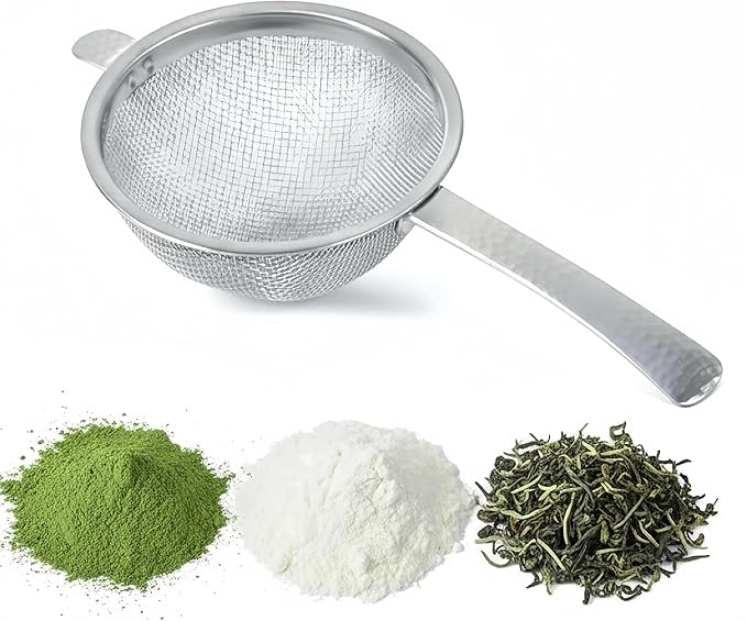 Japanese Double Fine Mesh Tea Sifter – Stainless Steel Tea Strainer for Matcha & Loose Leaf Tea with Hammered Texture Handle Kitchen Sieve, 6” (Length) × 3” (Width) × 1.3” (Height)