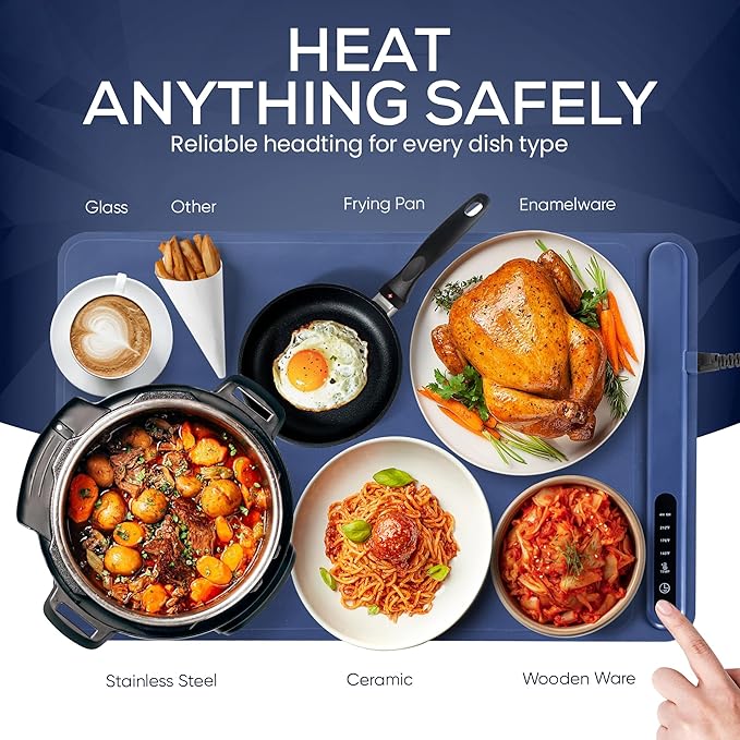 Cozy Chef's Kitchen Foldable Food Warming Mat with Full Surface Heating in 10sec – Portable Heating Pad with 6 Level Adjustable Temperature & 6H Timer for Buffet, Party, Gathering, Daily Use | 35"x16"