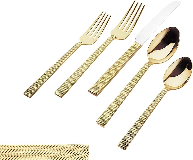 Godinger Flatware Silverware Set 18/10 Harrington 24KT Gold - 20 Pc - Service for Four