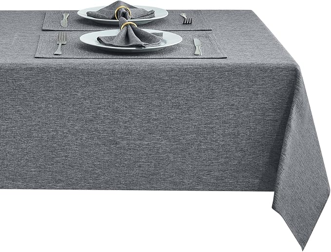 Rectangle Table Cloth Linen Farmhouse Stainproof Waterproof Washable Polyester Oblong Rectangular Fabric Table Cover for Kitchen Dining Dinner(Gray/60x144 Inch)