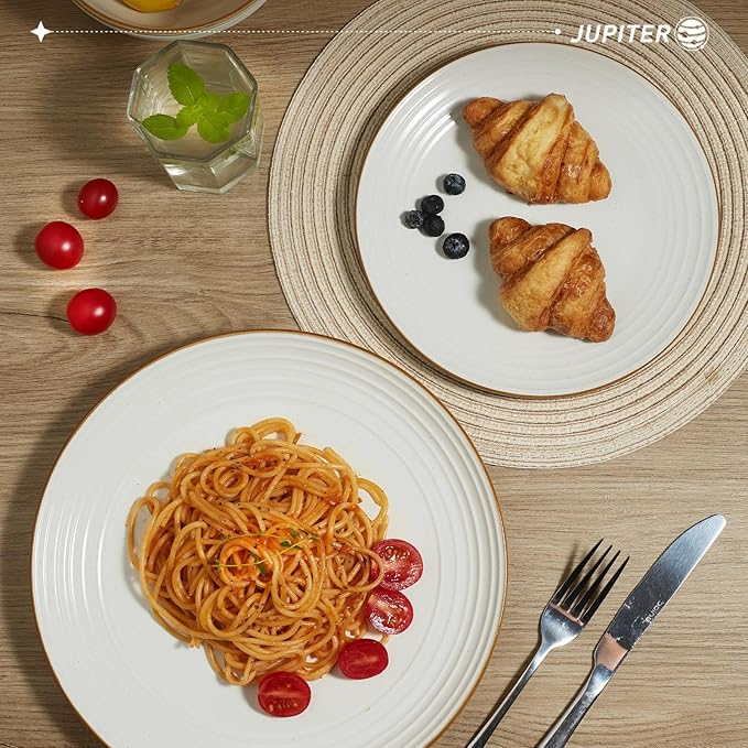 famiware Jupiter Dinner Plates Set of 6, 10.5 Inch Plate Sets, Microwave and Dishwasher Safe, Scratch Resistant, Kitchen Plates Perfect Serving Dishes, White