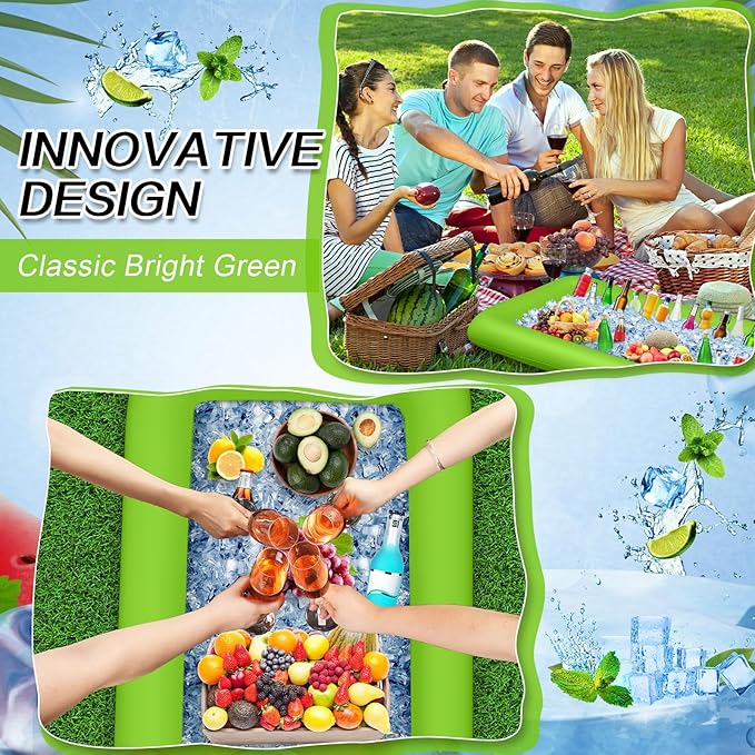Leitee 3 Pcs Inflatable Serving Bar 52 x 24 x 5'' Ice Buffet Serving Tray Drink Cooler with Drain Plug Inflatable Pool Bar for Party Food Drink Holders with a Hand Pump(Green)