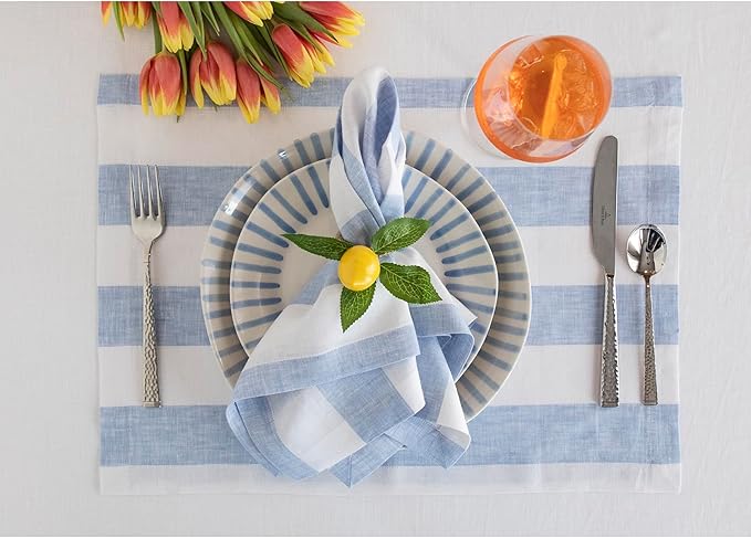 Solino Home Linen Napkins Set of 4-100% Pure Linen Cabana Stripe Sky Blue and White Cloth Dinner Napkins 20 x 20 Inch - Handcrafted and Machine Washable - Christmas, Holiday, New Year