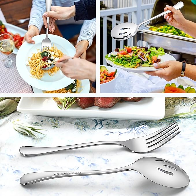 LIANYU 46-Piece Silverware Flatware Set for 8, Plus Serving Utensils, Stainless Steel Cutlery Tableware, Includes Fork Spoon Knife, Mirror Polished, Dishwasher Safe