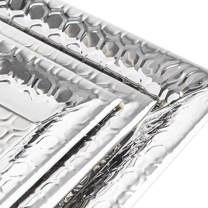TableCraft 12843 Hive Collection Square Serving Tray, Stainless Steel with Mirror Honeycomb Pattern, Flat Display Tray for Catering & Buffet Service, 14 x 14 x 1 Inches