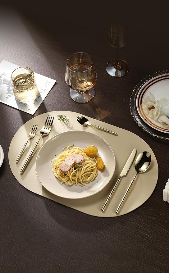 20-Piece Silverware Set, Stainless Steel Flatware Set for 4, Modern Hammered Utensil Tableware Set Include Dinner Knife/Fork/Spoon, Mirror Finish, Dishwasher Safe (20, champagne gold)