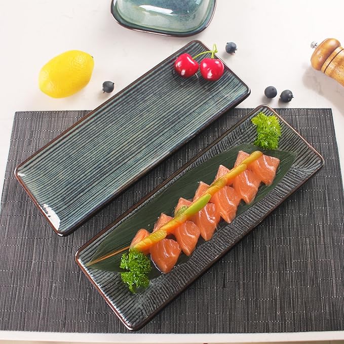 Porcelain Rectangular Plates, Large Cookie Trays, Set of 4, Shatterproof, Dishwasher-Safe, Perfect for Sushi, Baguettes, Snacks, Appetizers, Rolls, or Table Centerpieces.