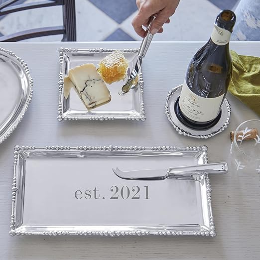 Pearl Drop Square Plate | Silver | Brillante | Gifts | GIFTABLE Tray | Recycled SANDCAST Aluminum | Handmade in Mexico