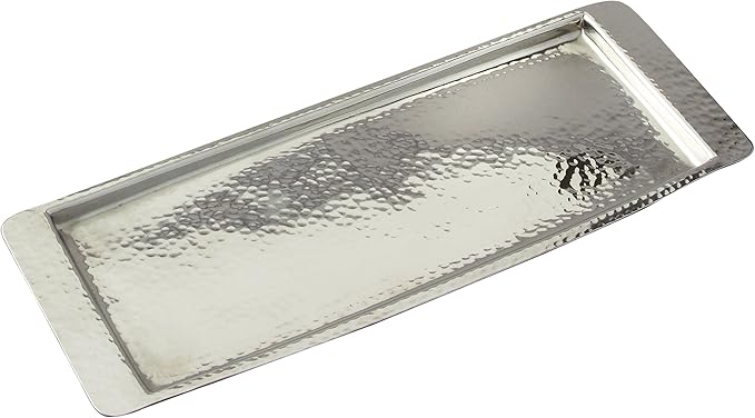 Elegance Stainless Steel Hammered Rectangular Tray, Small, 13.75 by 4.5-Inch, Silver
