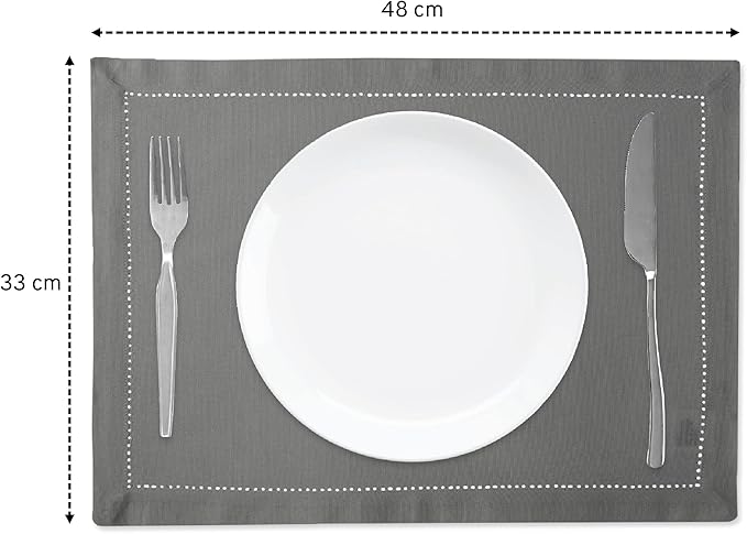 Encasa Homes 100% Pure Cotton Hemstitched Dining Table Placemats of Size 19 x 13 inch (Rectangular) - Grey - Set of 4 | Perfect for Party, Home, Cafes, Restaurant & Hotels - Machine Washable