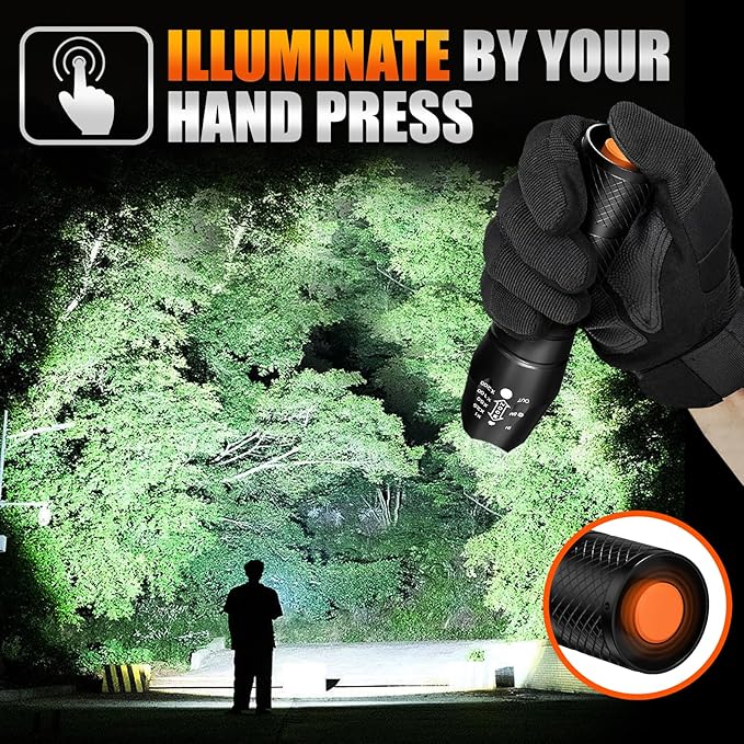 Dream Master 2 Pack LED Flashlights High Lumens with 6 AAA Batteries, 5 Modes Mini Waterproof Tactical Bright Flashlight for Camping Hiking, Stocking Stuffers & Christmas Gifts for Him, Men, Dad