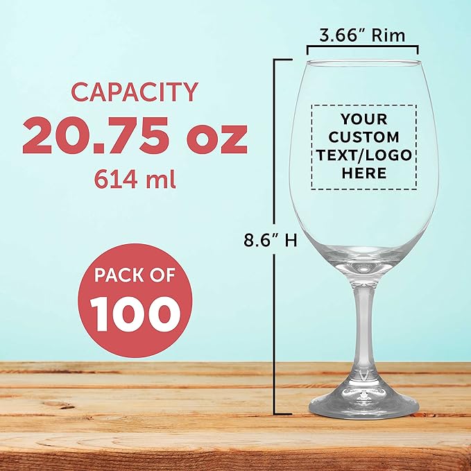 Custom Rioja Grand Wine Glasses 20.75 oz. Set of 100, Personalized Bulk Pack - Perfect for Hotel, Bar, Restaurant or Lounge - Clear