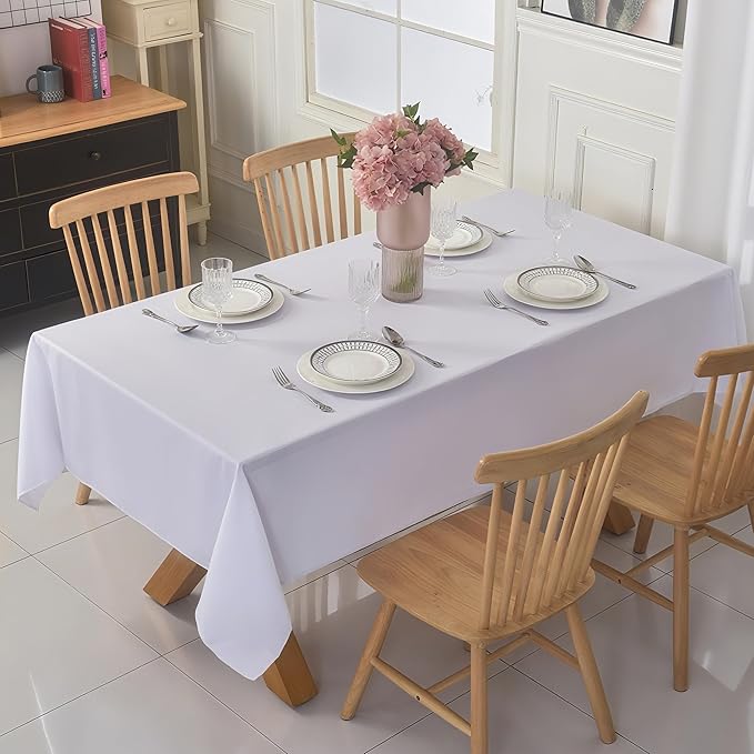 2-Pack 60x84 inch White Table Cloths, Solid Stain and Wrinkle Resistant Oblong Tablecloth, Premium Plain Weave Polyester Fabric Rectangle Table Linen Covers for Hotel, Banquet