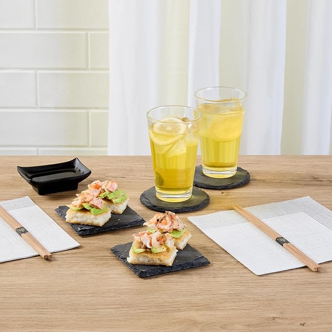 Restaurantware Square Slate Platter 10 Count 4 x 4 Inch Scratch-Resistant Slate Cheese Board Modern Serving Tray Black Rustic Design for Charcuterie and Appetizers