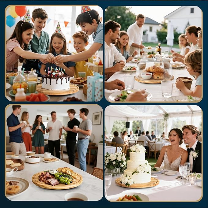 Masthome Bamboo Christmas Cake Stand with Lid, Rotating Cake Holder with Dome, Dessert Table Display Set with Clear Cover, BPA Free Cake Plate with Cover for Birthday/Kitchen/Party/Charcuterie
