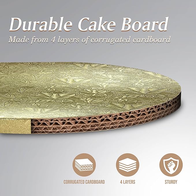 Cakebon Round Cake Boards - Sturdy 1/2 Inch Thick Drums - 14 Inch Professional Smooth Straight Edges Gold 1-Pack