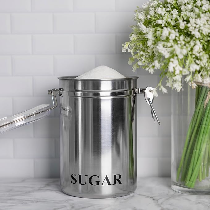 Fox Run Stainless Steel Sugar Container, 62 oz Canister with Transparent Lid