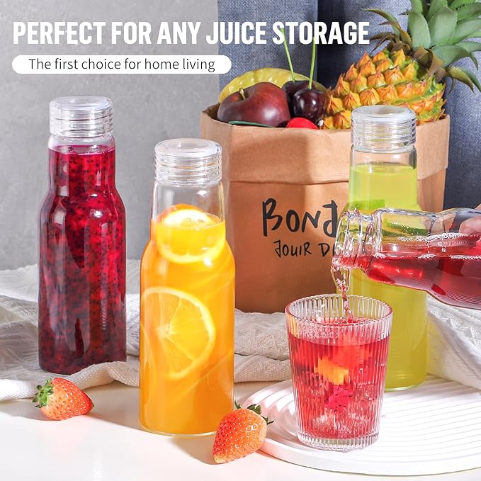 CWHHRN 17 Oz Glass Juice Bottles with Lids, Glass Bottles, BPA Free, Borosilicate Glass for Juicing, Smoothies, Infused Water, Beverage Storage, Shaker Bottles (2 Pack)
