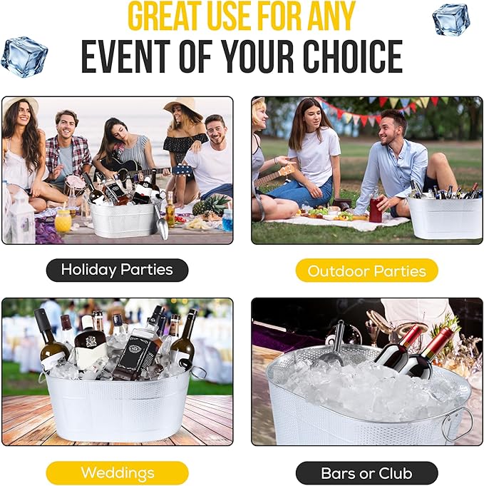 18” Stainless Steel Beverage Tub - 5 Gallon - Gold Handles & Shovel Included - Holds 30 Bottles & Stays Cold for Hours - Use as Wine Bottle Chiller to Beer Bucket Holder - Leak Proof (Silver)