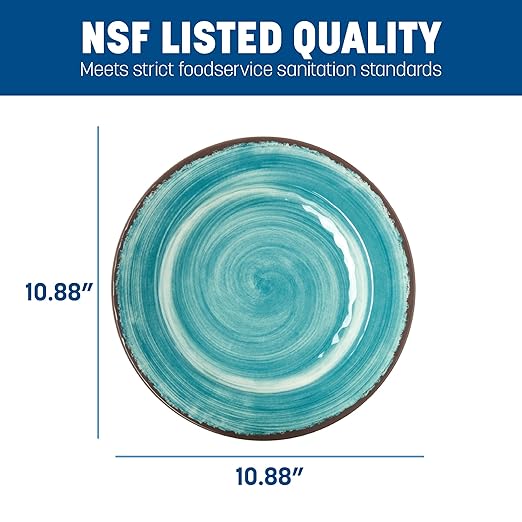 Carlisle FoodService Products Mingle Resuable Plastic Plate Dinner Plate with Pottery Style for Home and Restaurant, Melamine, 11 Inches, Aqua, (Pack of 12)
